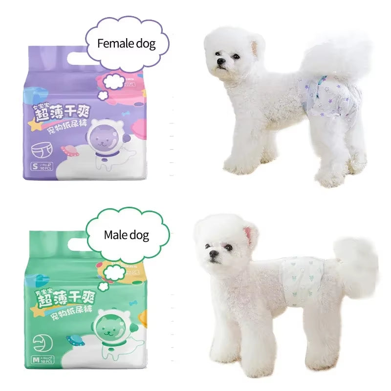10Pcs Pet Dog Diapers Males Females Absorbent Adjustable Doggy Disposable Underwear Physiological Breathable Pants for Dogs